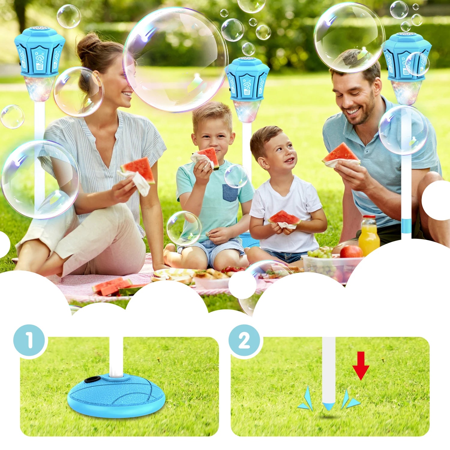 Máquina de burbujas con soporte con luces y música para soplador de burbujas de jabón al aire libre, adecuado para deportes acuáticos, decoración para fiesta de boda, burbujas