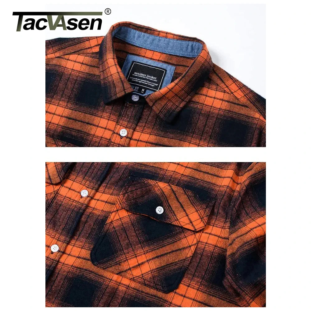 TACVASEN-Camisa de manga larga para hombre, chaqueta de franela, ligera, con botones y bolsillos
