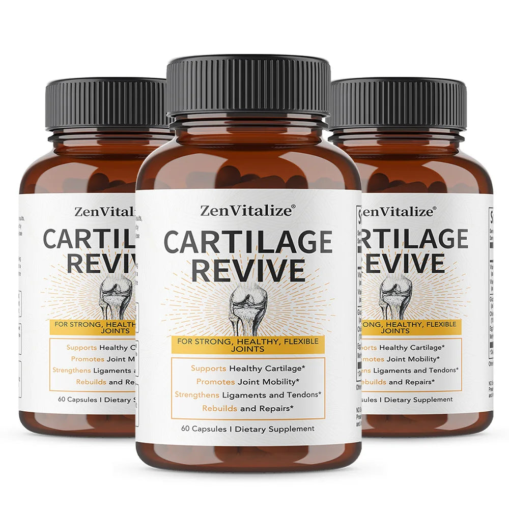 Cápsulas de Suplemento Cartilage Revive con Glucosamina, MSM, Vitamina D3, C - Apoyo para las Articulaciones, Antioxidante, Mejora la Flexibilidad