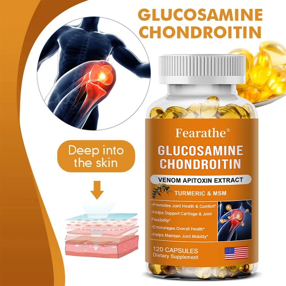 Suplemento de glucosamina, condroitina, MSM y cúrcuma: apoyo para la cartílago, la salud y la flexibilidad de las articulaciones, cápsulas sin OGM