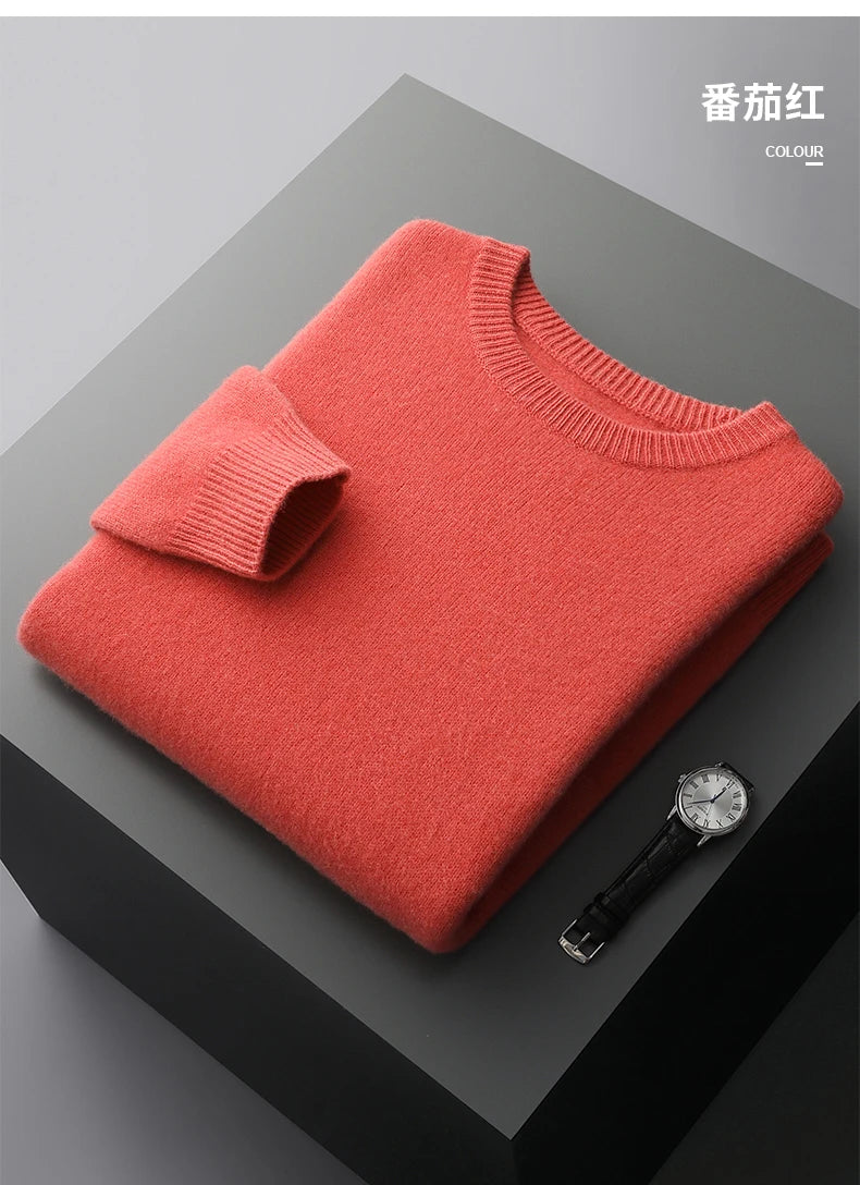 Suéter de lana para hombre Otoño e Invierno nuevo cuello redondo suelto Color sólido invierno engrosamiento camisa de fondo
