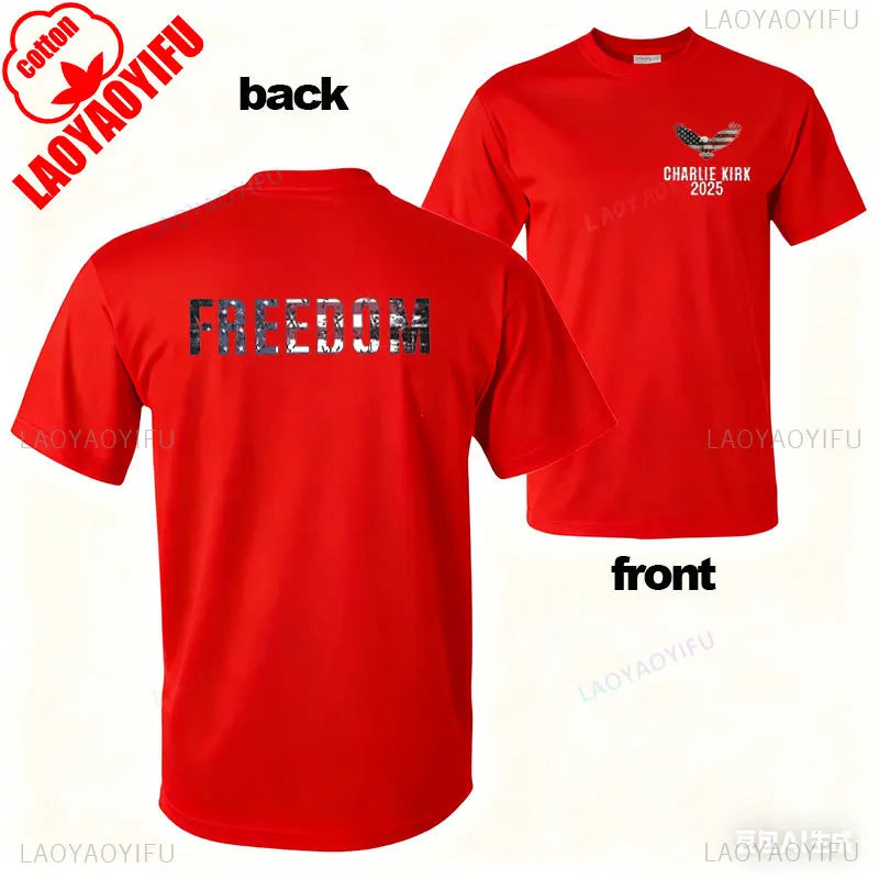 Camisa de libertad de Charlie Kirk, camiseta de héroe americano conmemorativa del homenaje, camiseta de activismo patriótico, camisetas gráficas Harajuku, ropa de calle