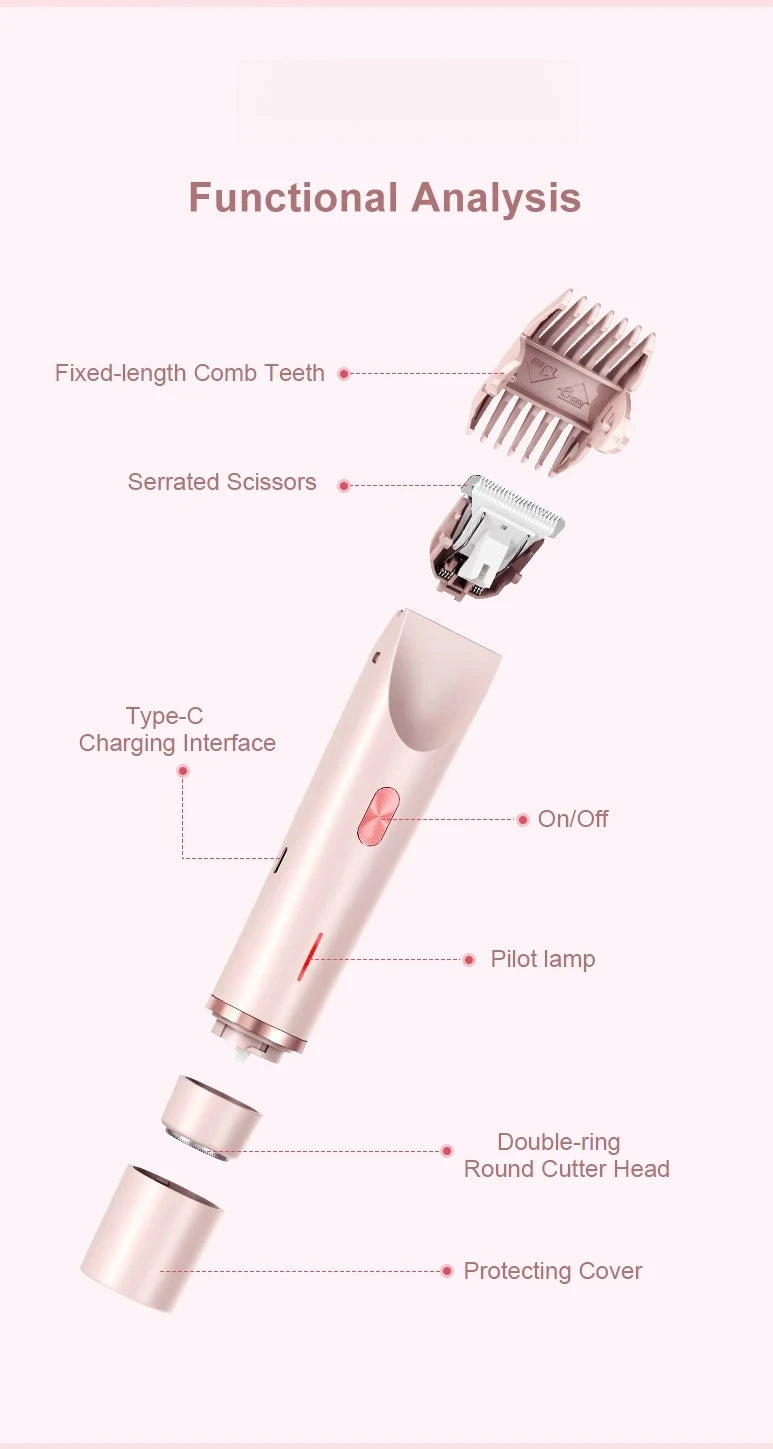Maquinilla de afeitar eléctrica de doble cabezal para mujer, afeitadora indolora recargable en seco y húmedo, utensilio para eliminar el vello para zonas privadas corporales