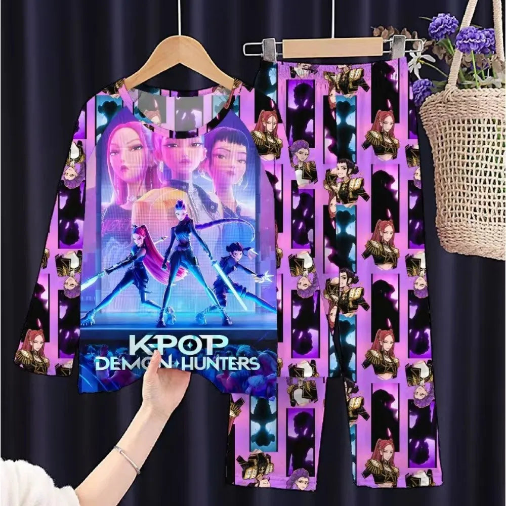 2 unid/set conjunto de pijamas para niño niña niños de 3 a 4 5 6 7 8 9 10 11 12 años de manga larga Kpop Demon Hunters Pijama ropa para niños
