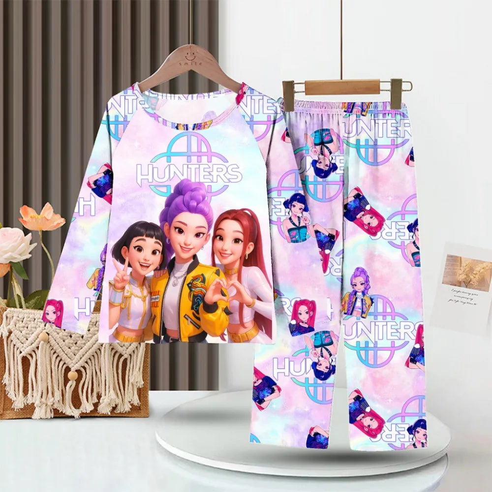 2 unid/set conjunto de pijamas para niño niña niños de 3 a 4 5 6 7 8 9 10 11 12 años de manga larga Kpop Demon Hunters Pijama ropa para niños