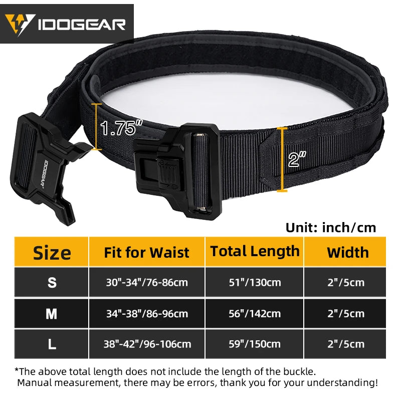 IDOGEAR-Cinturón táctico MOLLE de 2 ", cinturón MOLLE de liberación rápida con interior exterior ajustable para hombres, deportes al aire libre Airsoft 3444