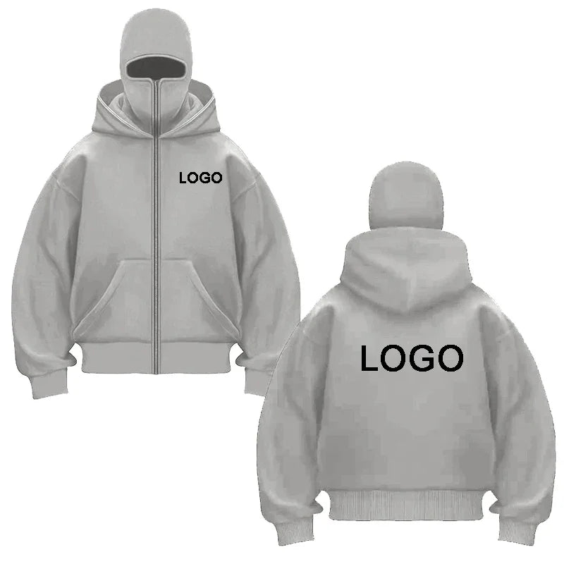 Sudaderas con capucha y cremallera de doble capucha personalizadas para hombre, sudaderas con estampado de personalidad de manga larga con cremallera, jerséis con máscara Ninja para mujer, chaqueta