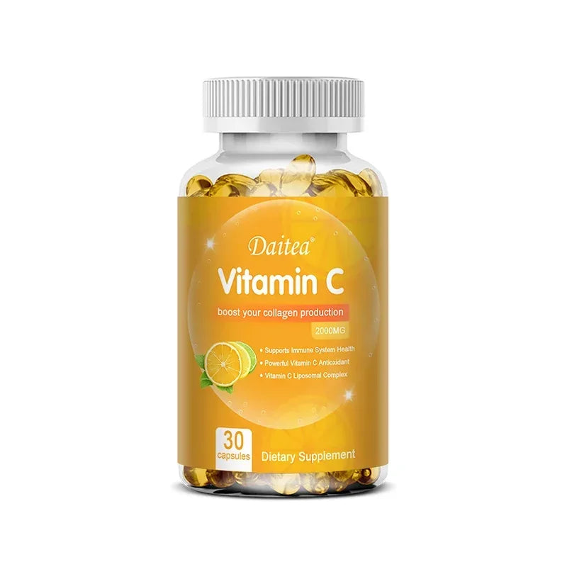 Cápsulas de vitamina C 2000 mg ricas en antioxidantes ayudan a la salud de la piel, las uñas y el cabello Sistema inmunológico y el suplemento de colágeno
