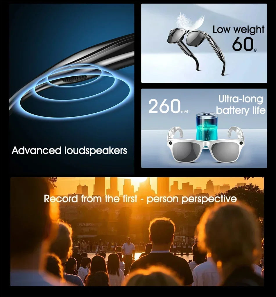 Gafas Inteligentes Lenovo con IA, Cámara 8K de 1200mp, Chat GPT, Táctiles, Deportivas, Reproductor de Música, Llamadas Bluetooth, Asistente de Voz