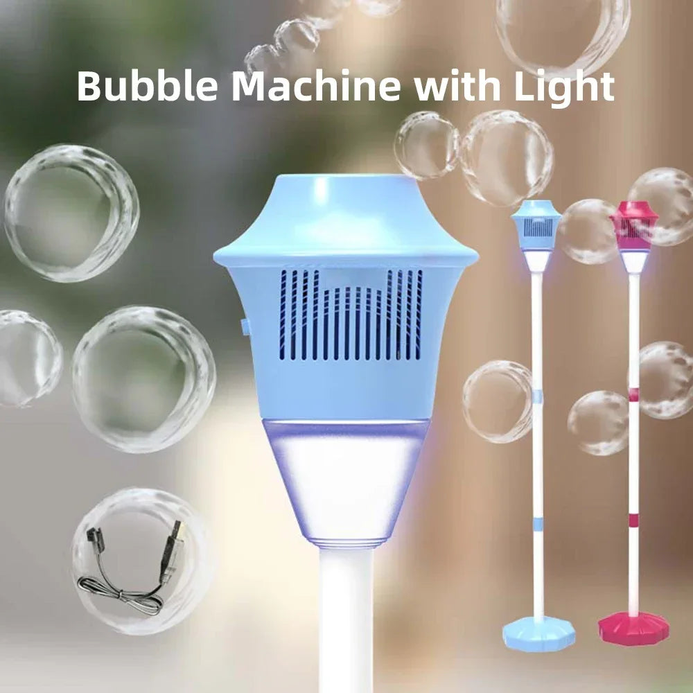 Máquina de burbujas con soporte con luces y música para soplador de burbujas de jabón al aire libre, adecuado para deportes acuáticos, decoración para fiesta de boda, burbujas
