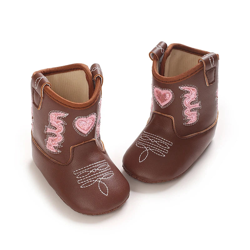 Baby Cowboy Boots Embroidery Soft Sole Baby Shoes Non‑Slip First Walkers Infant Toddler Booties Newborn Prewalker Shoes 0-18M