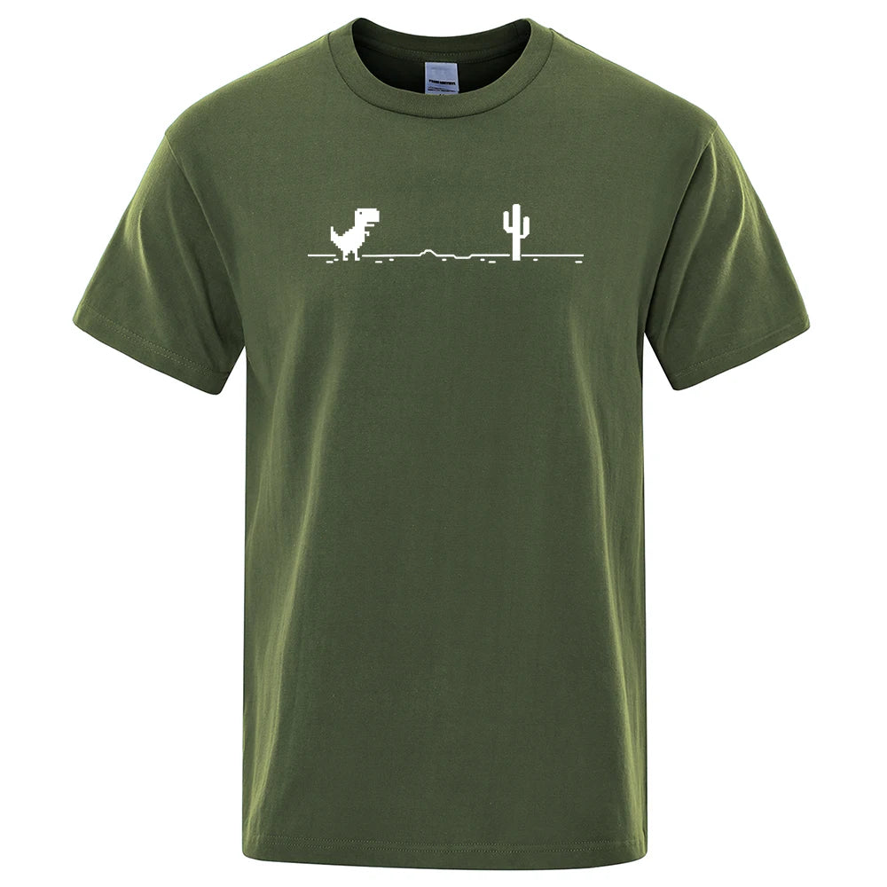 Camisetas para hombre con estampado de dinosaurio y Cactus, camisetas divertidas, Camiseta de algodón de verano para hombre, camisetas informales con cuello redondo, ropa de calle, Top básico