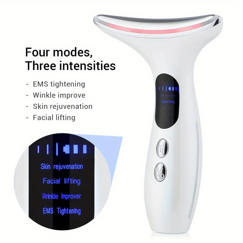 Dispositivo de masaje vibratorio para cuello y cara, máquina de Estiramiento facial, microcorrientes, terapia de luz roja, antiarrugas