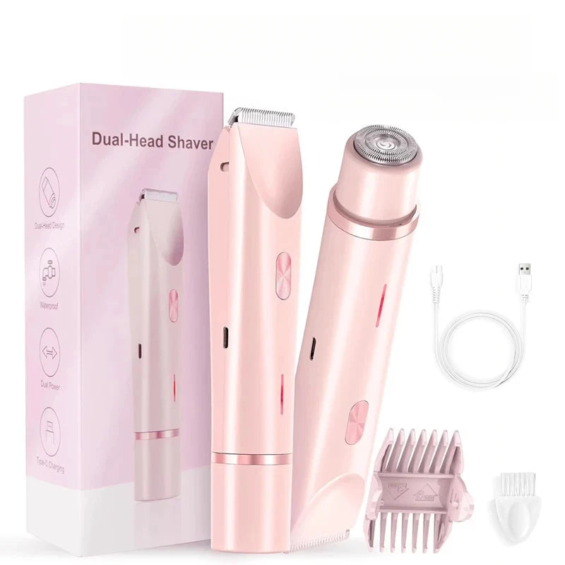 Afeitadora Eléctrica para Mujer, Doble Cabezal, Doble Uso, Depiladora Corporal, Depiladora de Piernas, Axilas, Bikini, Recortadora Eléctrica de Vello