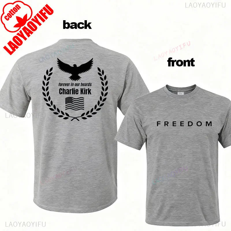 Camisa de libertad de Charlie Kirk, camiseta de héroe americano conmemorativa del homenaje, camiseta de activismo patriótico, camisetas gráficas Harajuku, ropa de calle