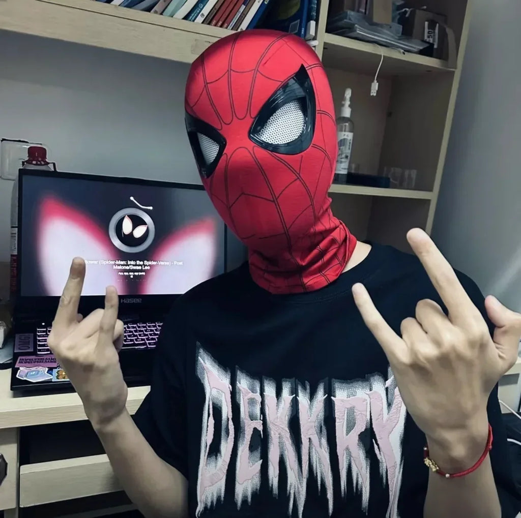 Spider-Man Cosplay Mask with Chin-Activated Blinking Eyes