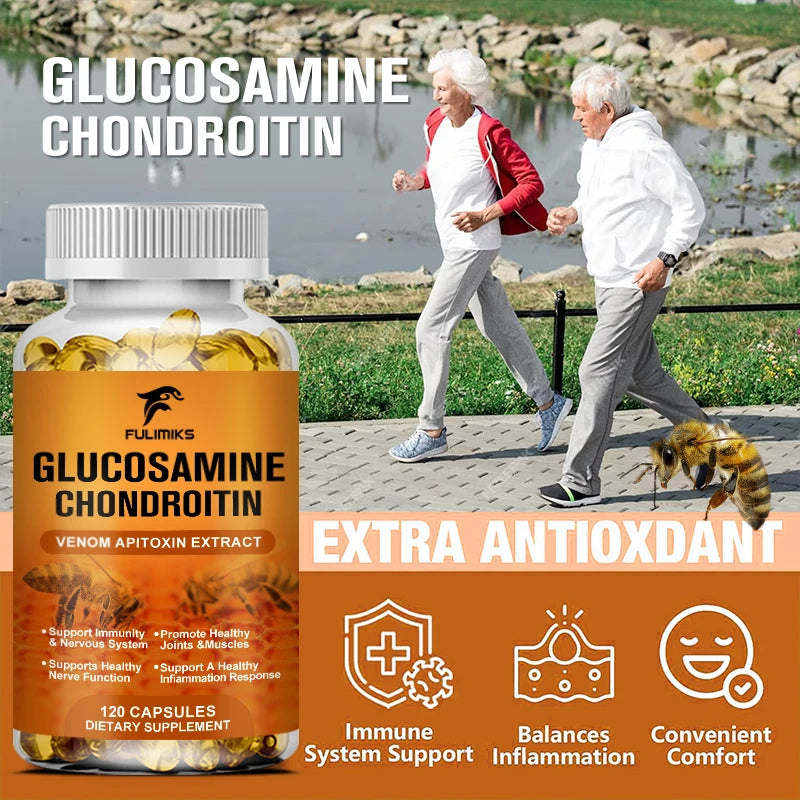 Glucosamina 1500 mg Condroitina 1200 mg Cápsulas de resistencia extra Soporte para articulaciones Suplemento de apoyo inmunológico antioxidante para adultos