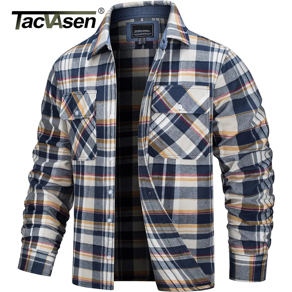 TACVASEN-Camisa de manga larga para hombre, chaqueta de franela, ligera, con botones y bolsillos