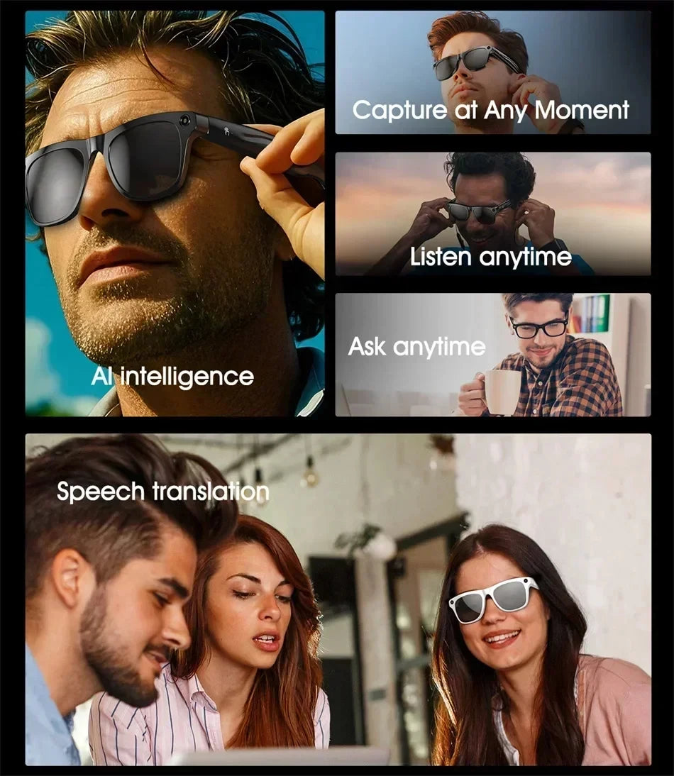 Lenovo Bluetooth 8K Smart AI Touch Glasses Camera With 800w Sport ChatGpt4.0 Sunglasses Calling Music Player For Men Women Gifts