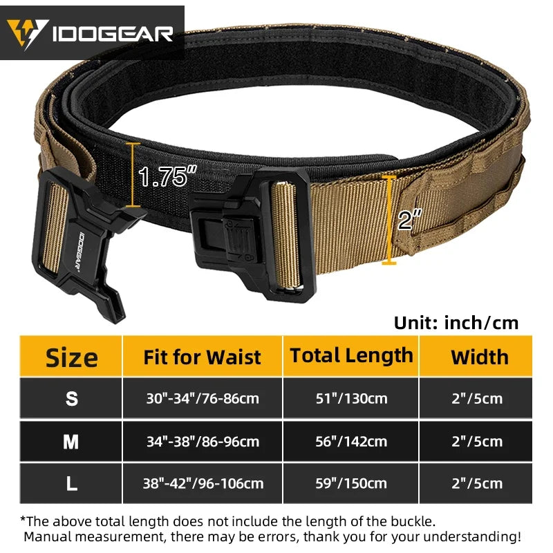 IDOGEAR-Cinturón táctico MOLLE de 2 ", cinturón MOLLE de liberación rápida con interior exterior ajustable para hombres, deportes al aire libre Airsoft 3444