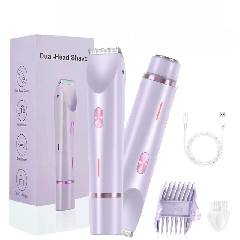 Afeitadora Eléctrica para Mujer, Doble Cabezal, Doble Uso, Depiladora Corporal, Depiladora de Piernas, Axilas, Bikini, Recortadora Eléctrica de Vello
