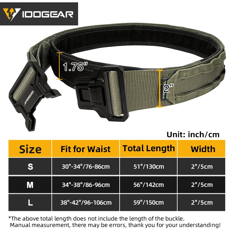 IDOGEAR-Cinturón táctico MOLLE de 2 ", cinturón MOLLE de liberación rápida con interior exterior ajustable para hombres, deportes al aire libre Airsoft 3444
