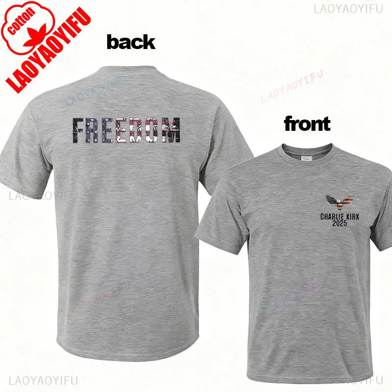 Camisa de libertad de Charlie Kirk, camiseta de héroe americano conmemorativa del homenaje, camiseta de activismo patriótico, camisetas gráficas Harajuku, ropa de calle
