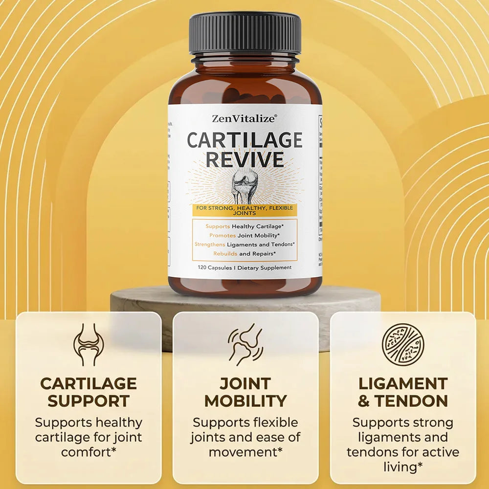 Cápsulas de Suplemento Cartilage Revive con Glucosamina, MSM, Vitamina D3, C - Apoyo para las Articulaciones, Antioxidante, Mejora la Flexibilidad
