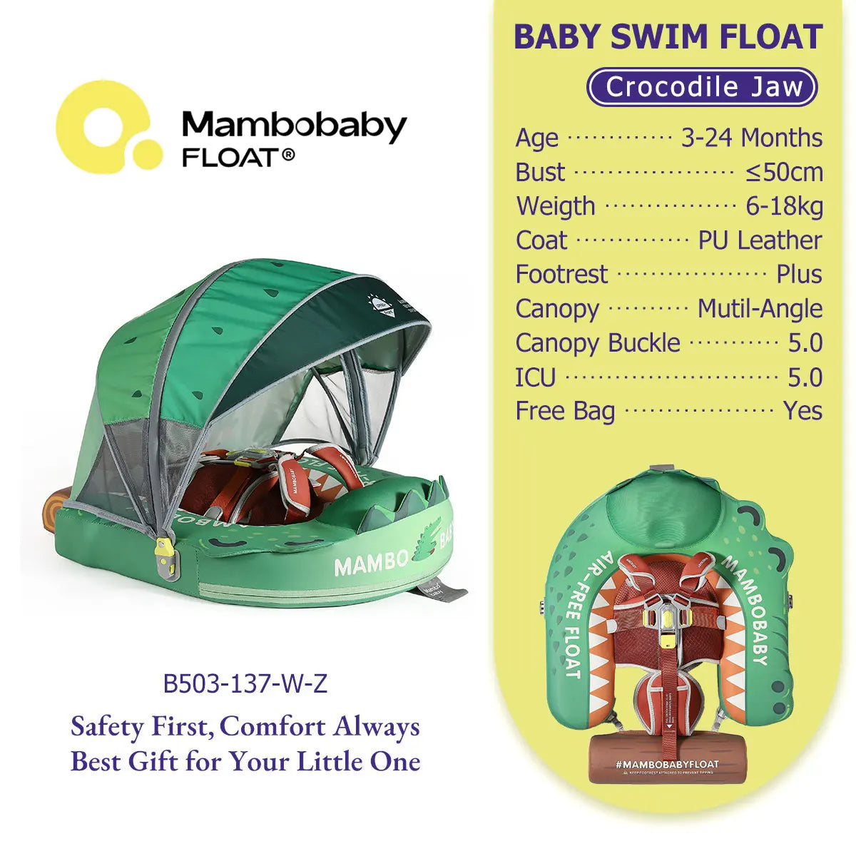 Mambobaby Float Safe Solid Core ST-Unicorn B503-143-W-Z Comfort Always: Skin-friendly Coat Baby Swimming Ring Toddler Pool Float