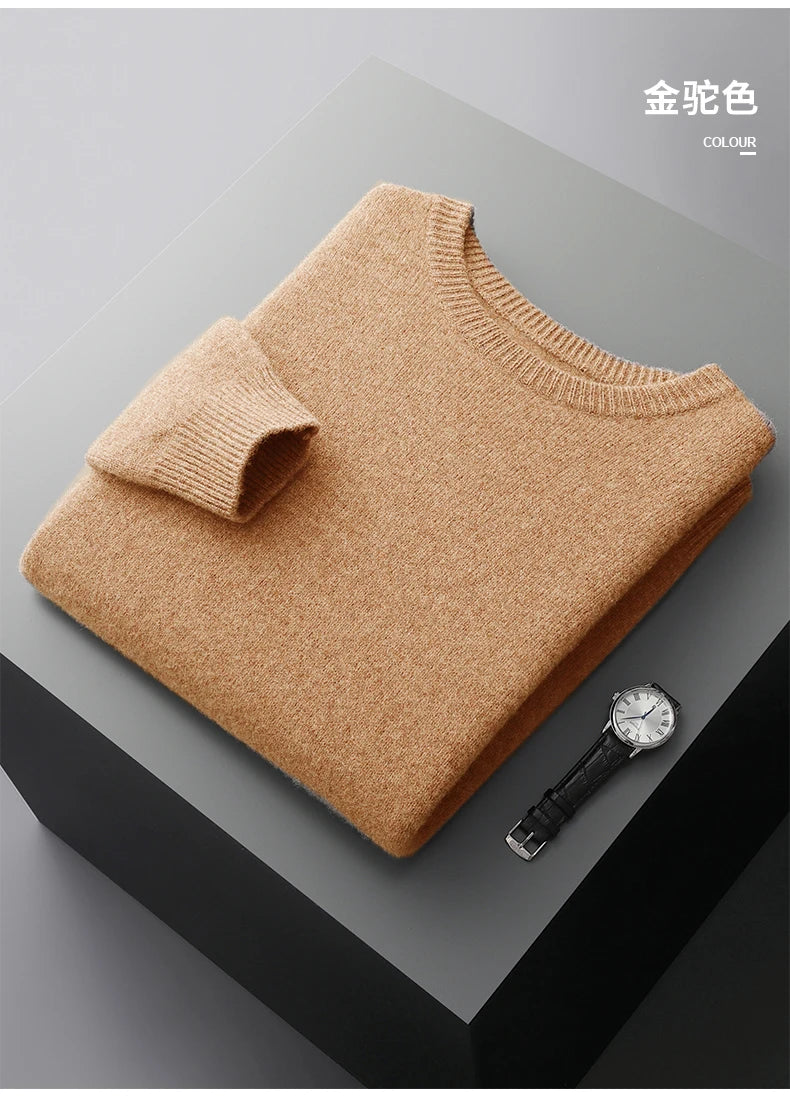 Suéter de lana para hombre Otoño e Invierno nuevo cuello redondo suelto Color sólido invierno engrosamiento camisa de fondo