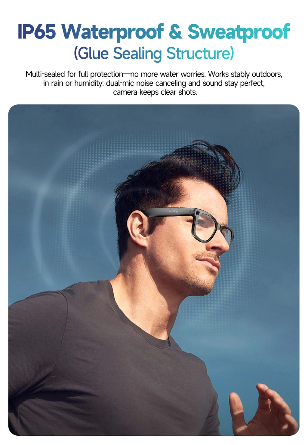 Gafas inteligentes HD grabación de vídeos reconocimiento de fotos AI traducción de respuesta 290mAh batería grande IP67 gafas Bluetooth impermeables