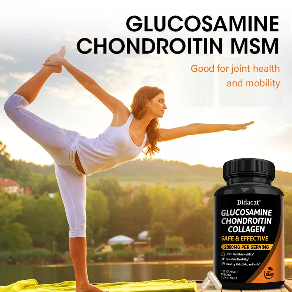 Complejo de Glucosamina y Condroitina con MSM, Suplemento Dietético para el Apoyo de las Articulaciones, Movimiento Cómodo y Formación de Colágeno