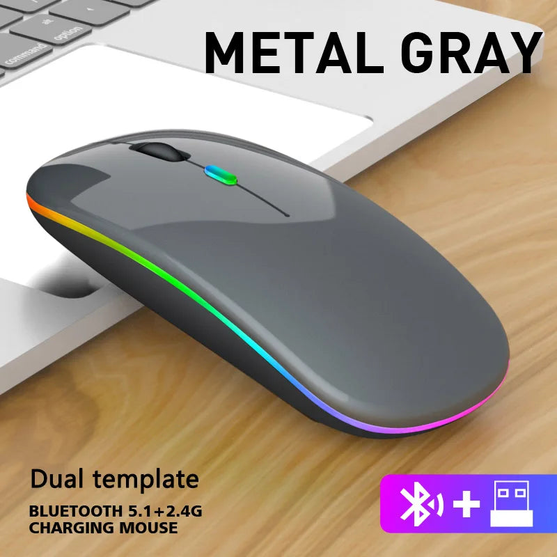 Ratón inalámbrico Bluetooth 2,4G modos duales ratones recargables RGB ergonómico silencioso clic ratón para PC ordenador iPad portátiles 3600DPI