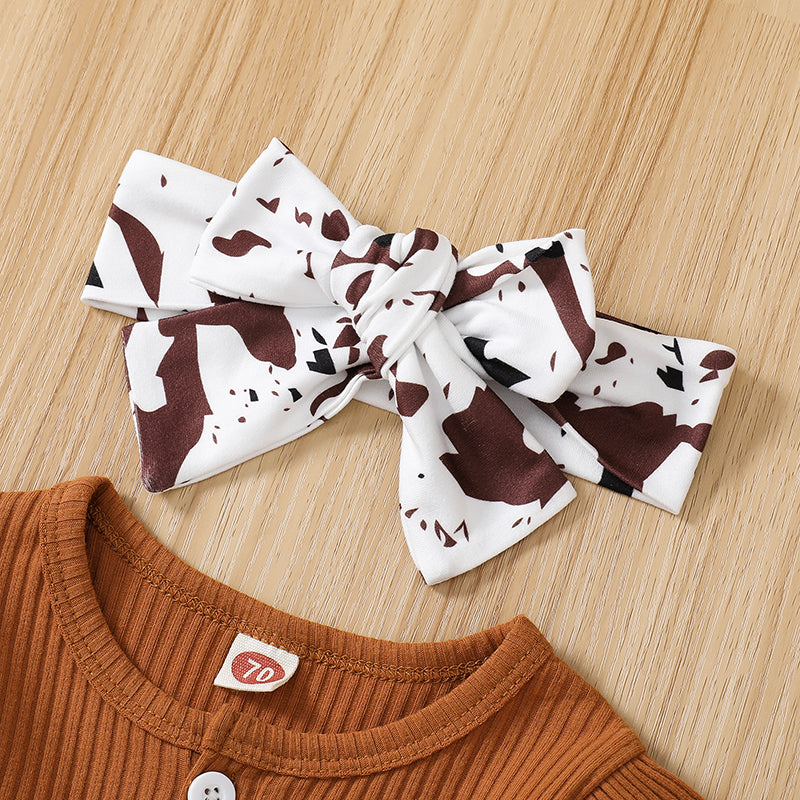 Baby Girl Ribbed Romper & Animal-Print Flare Pants Set