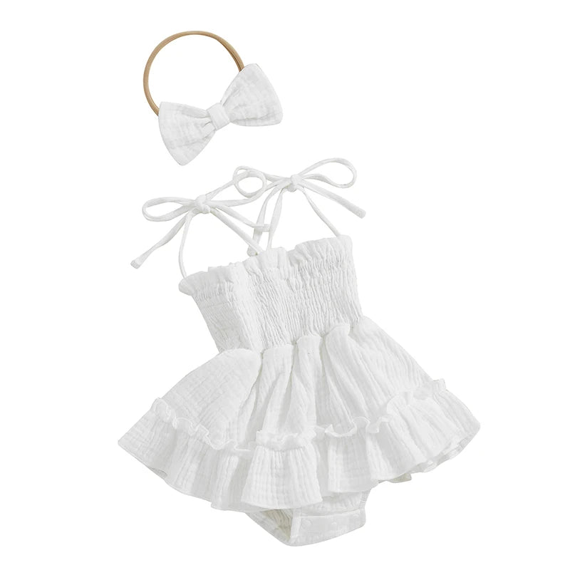 Baby Girl Sleeveless Tie-Strap Romper & Headband