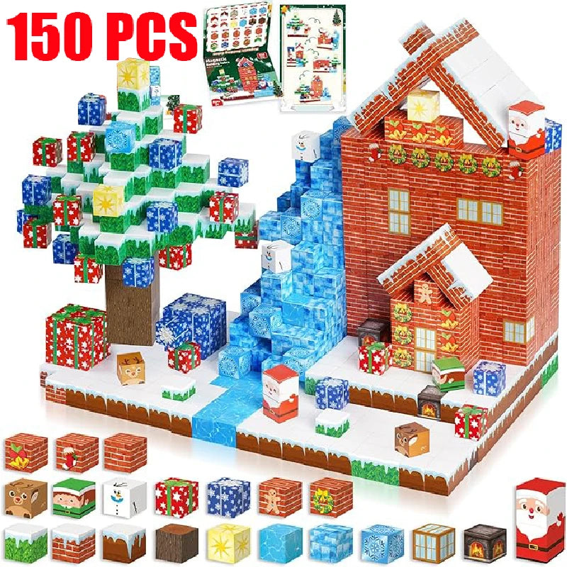 Build your Christmas world magnetic cube magnet stone building blocks kids gift puzzle boy toy magnetic Assemble the model