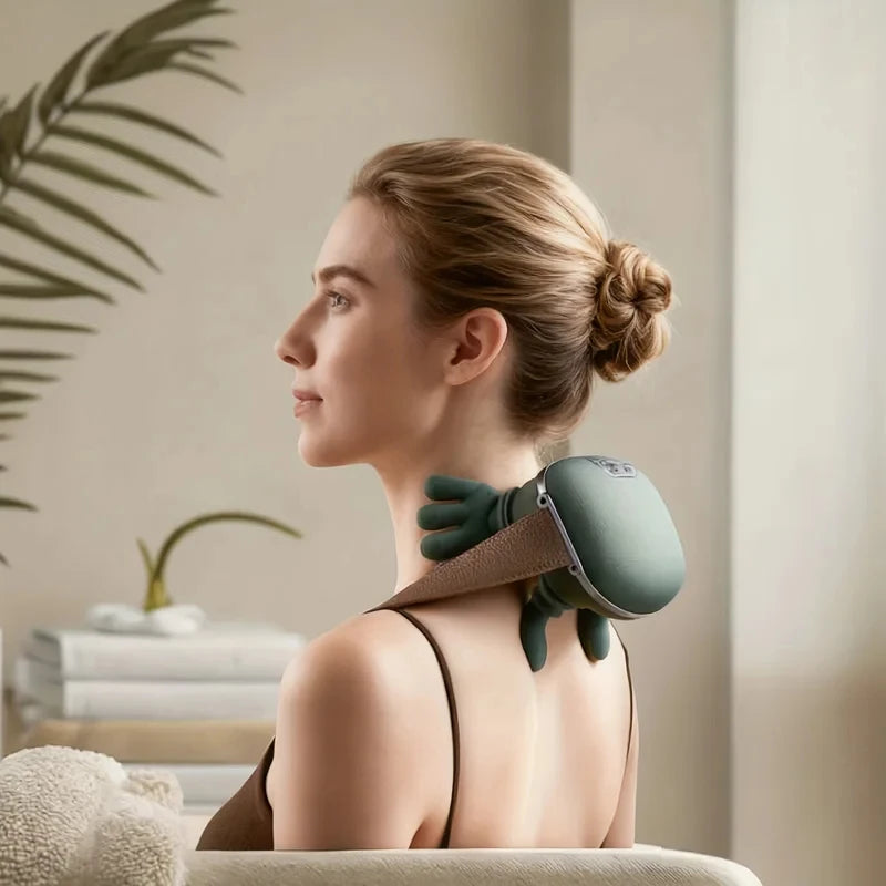 Masajeador inteligente totalmente automático para hombros y cuello con masaje de amasamiento con los dedos, fuente de alimentación USB para aliviar la fatiga física