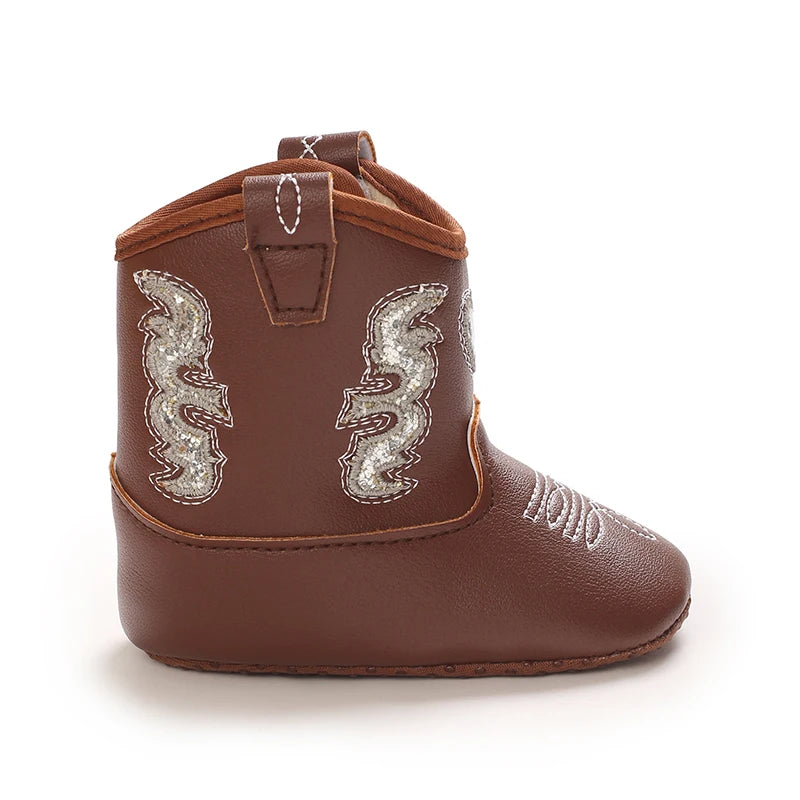 Baby Cowboy Boots Embroidery Soft Sole Baby Shoes Non‑Slip First Walkers Infant Toddler Booties Newborn Prewalker Shoes 0-18M