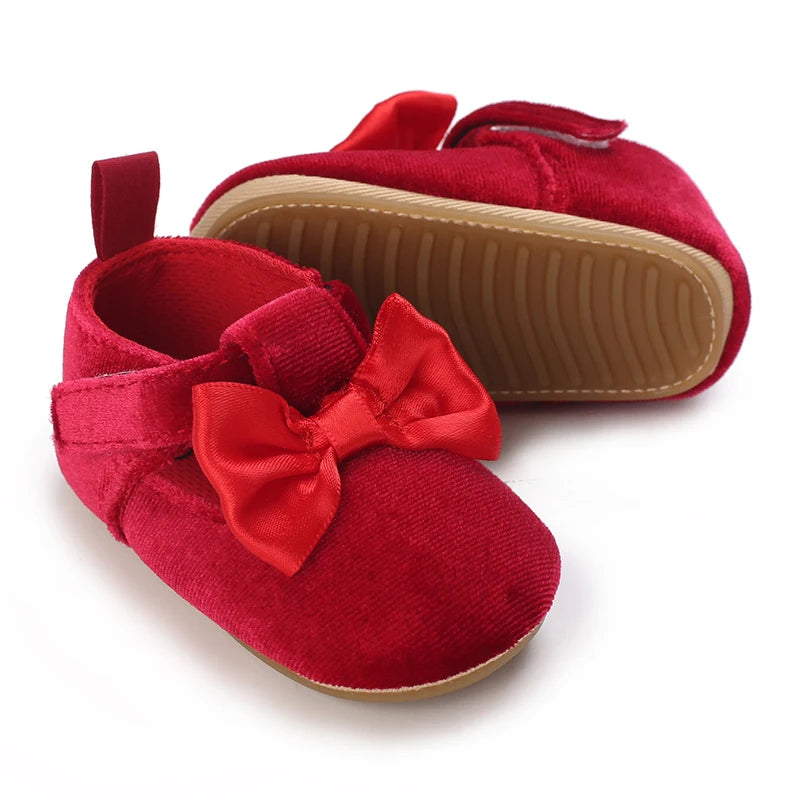 Spring and Autumn New Velvet Baby Shoes Sneakers Non slip Shoes Red Christmas Velvet Children's Shoes