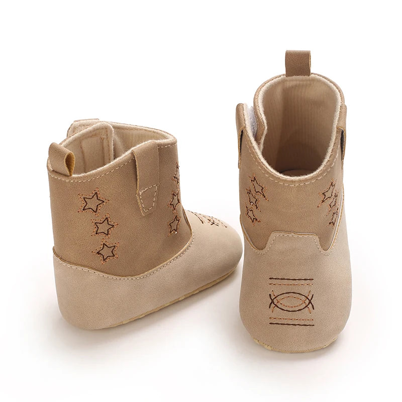 Baby Western Cowboy Boots Star Embroidered Soft Anti-Slip Sole Baby Steps First Baby Shoes 0-18M