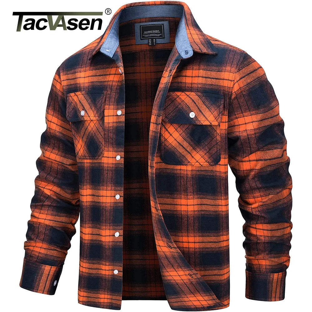 TACVASEN-Camisa de manga larga para hombre, chaqueta de franela, ligera, con botones y bolsillos
