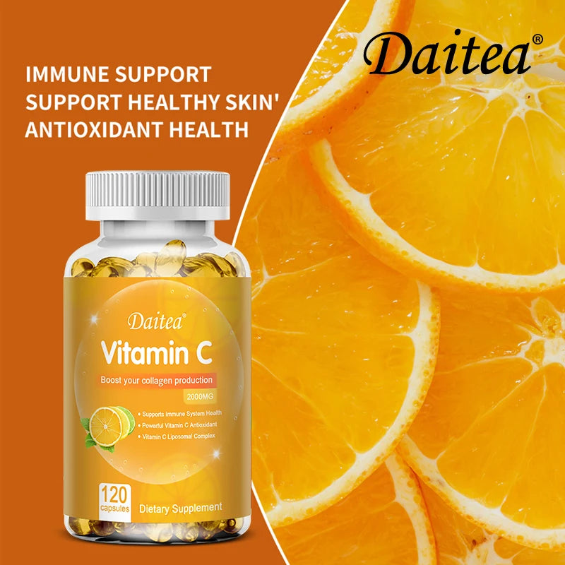 Cápsulas de vitamina C 2000 mg ricas en antioxidantes ayudan a la salud de la piel, las uñas y el cabello Sistema inmunológico y el suplemento de colágeno
