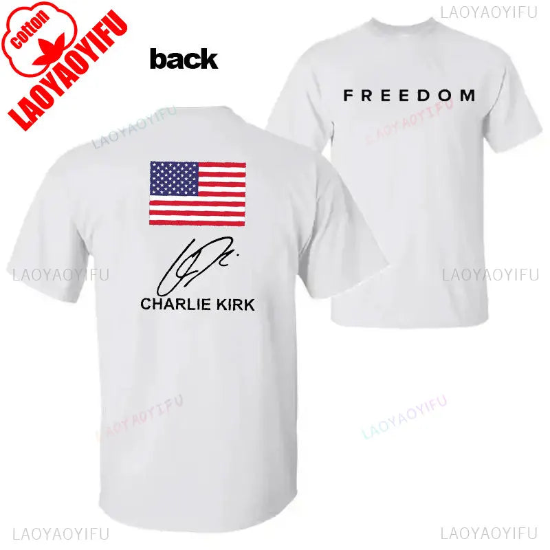 Camisa de libertad de Charlie Kirk, camiseta de héroe americano conmemorativa del homenaje, camiseta de activismo patriótico, camisetas gráficas Harajuku, ropa de calle