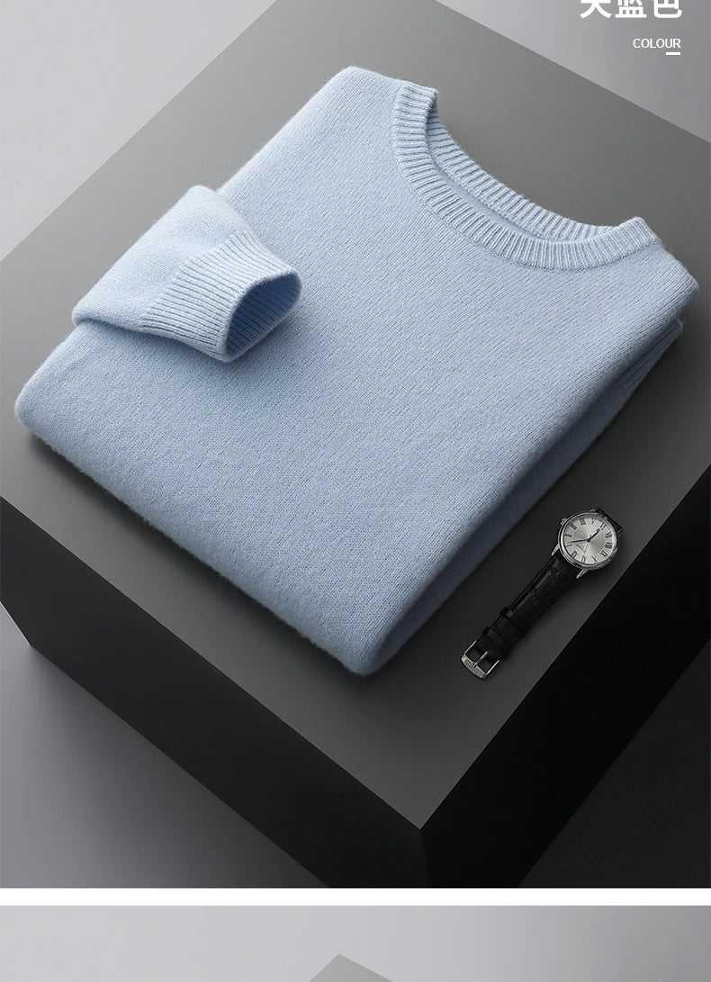 Suéter de lana para hombre Otoño e Invierno nuevo cuello redondo suelto Color sólido invierno engrosamiento camisa de fondo