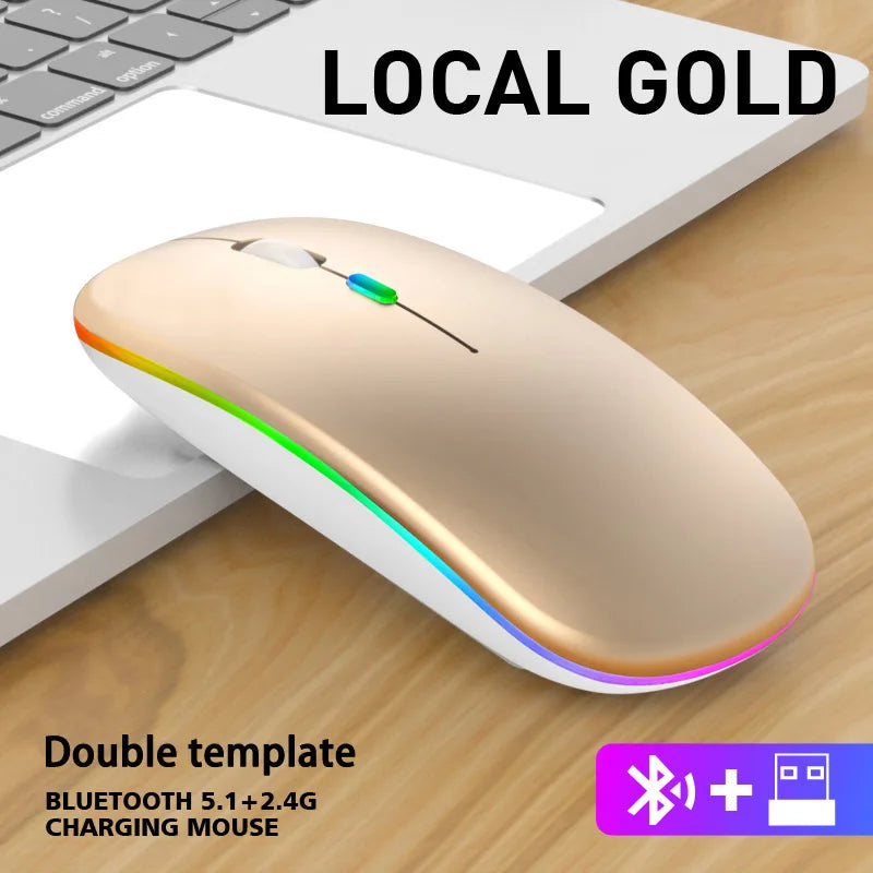Ratón inalámbrico Bluetooth 2,4G modos duales ratones recargables RGB ergonómico silencioso clic ratón para PC ordenador iPad portátiles 3600DPI