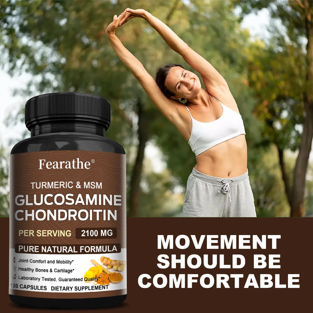 Glucosamina, Condroitina y MSM – Suplemento para el Soporte de las Articulaciones para Mujeres y Hombres con Sulfato de Glucosamina para el Cartílago y la Flexibilidad