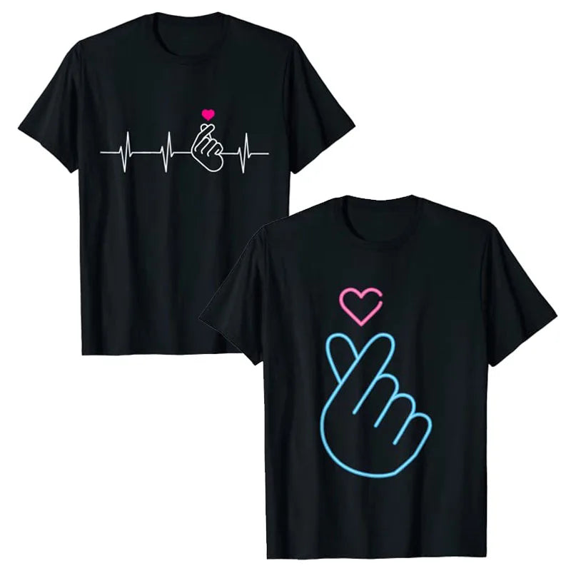 Camisa K-Pop, camiseta de regalo de música Pop coreana con corazón de mano y latido del corazón, camiseta gráfica KPop para fanáticos de la moda, camisetas de manga corta