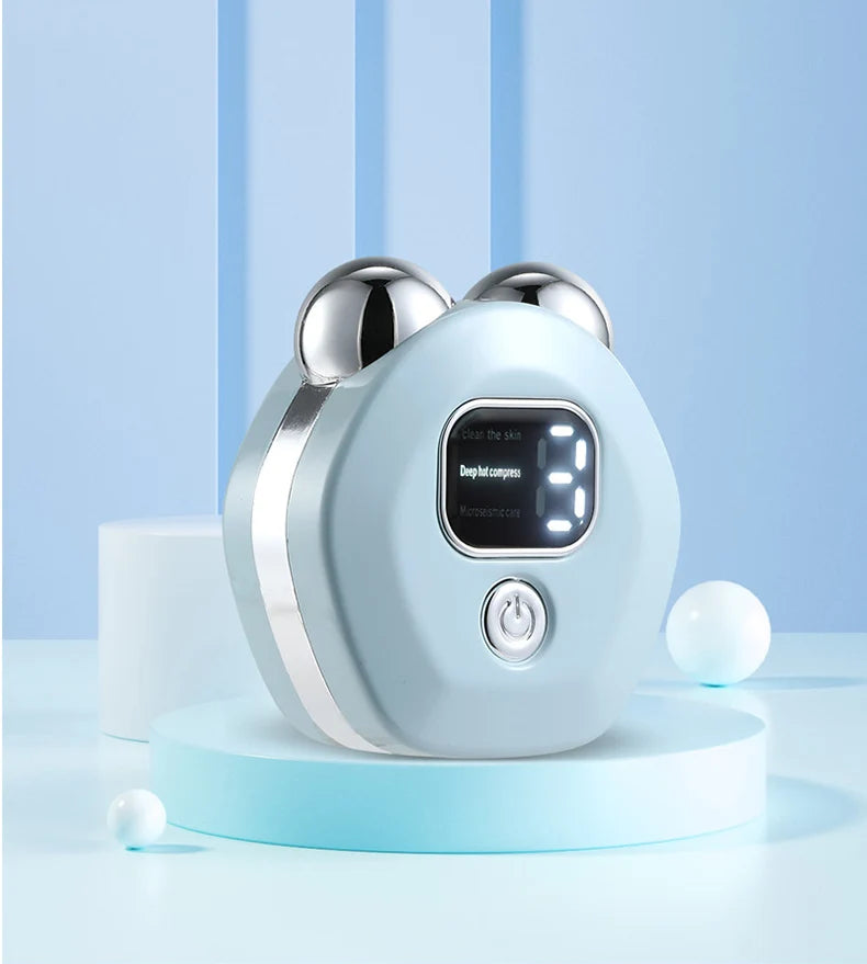Masajeador de rodillo de microcorriente portátil, vibración eléctrica, levantamiento de cara y cuello, instrumento de belleza antiarrugas para estiramiento de la piel