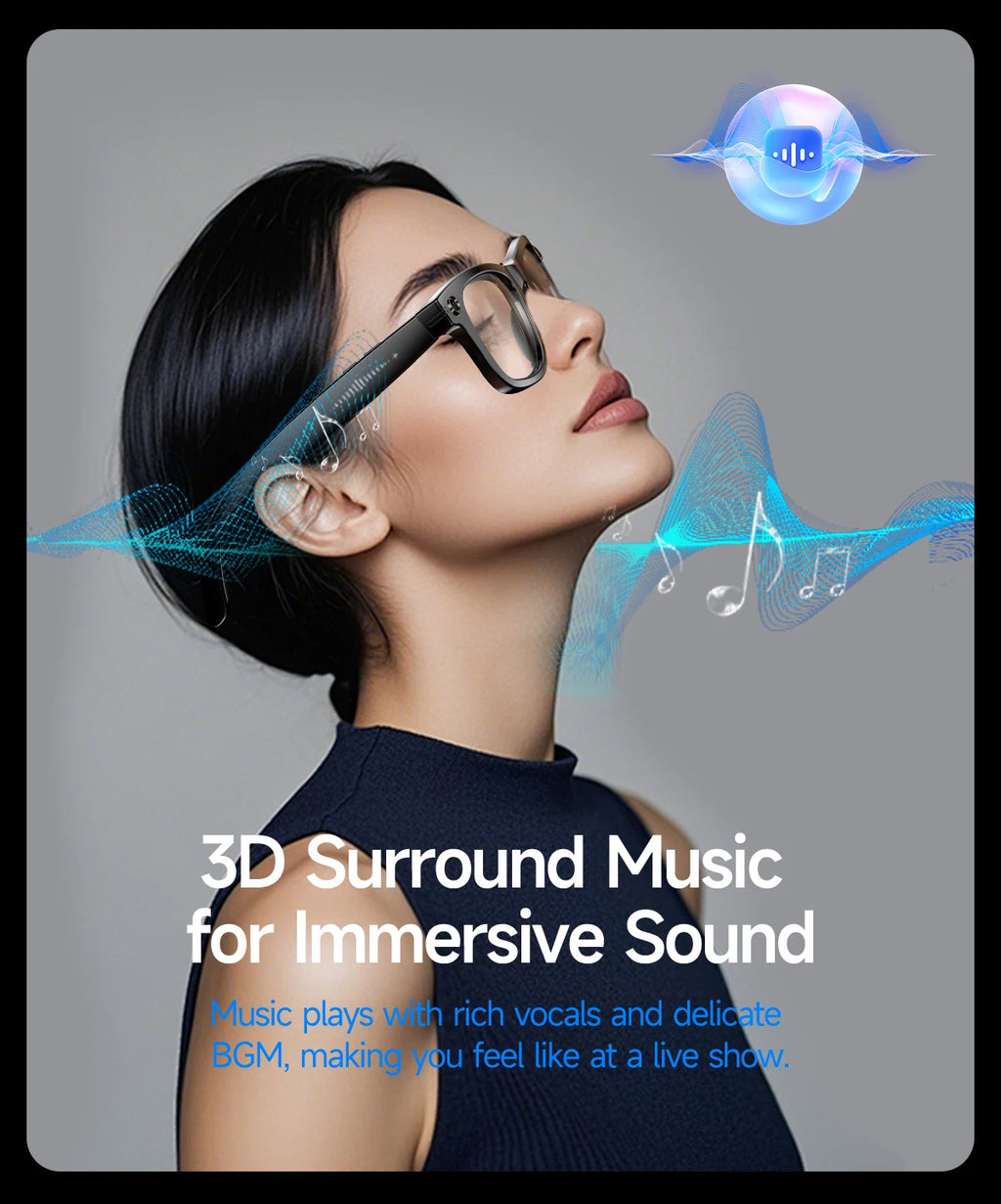 Gafas inteligentes HD grabación de vídeos reconocimiento de fotos AI traducción de respuesta 290mAh batería grande IP67 gafas Bluetooth impermeables