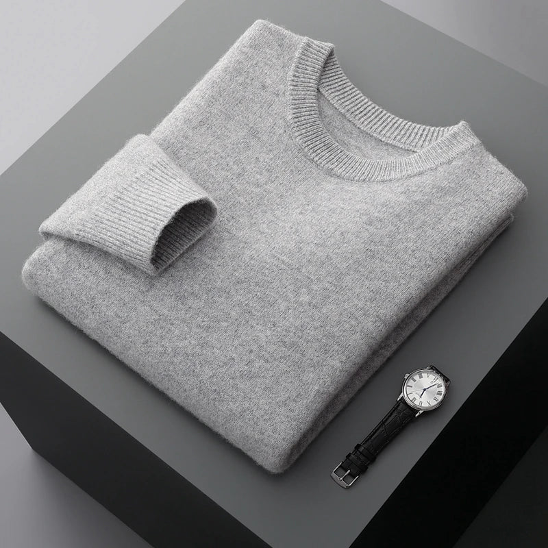 Suéter de lana para hombre Otoño e Invierno nuevo cuello redondo suelto Color sólido invierno engrosamiento camisa de fondo
